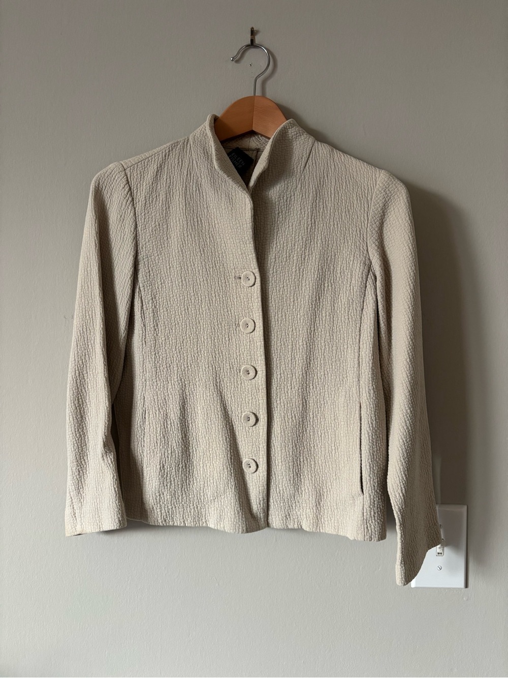 Eileen Fisher Beige Textured Button-down Blazer Jacket - Size PS